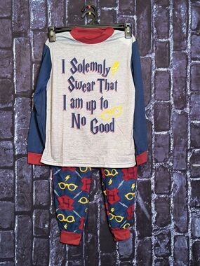 Harry Potter Kids Grey and Navy Blue 'I Solemnly Swear' Pajama Set Size 6 NWT
